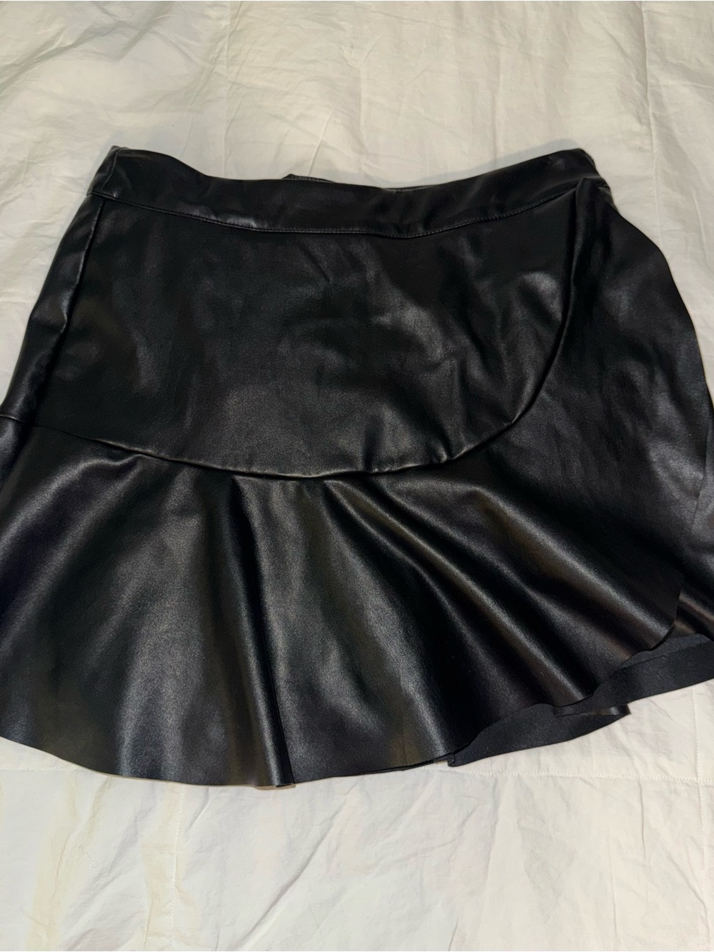 Black Faux Leather Peplum Mini Skirt - Brand Unknown